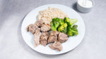 Pork Tenderloin, Broccoli, Rice, Yoghurt